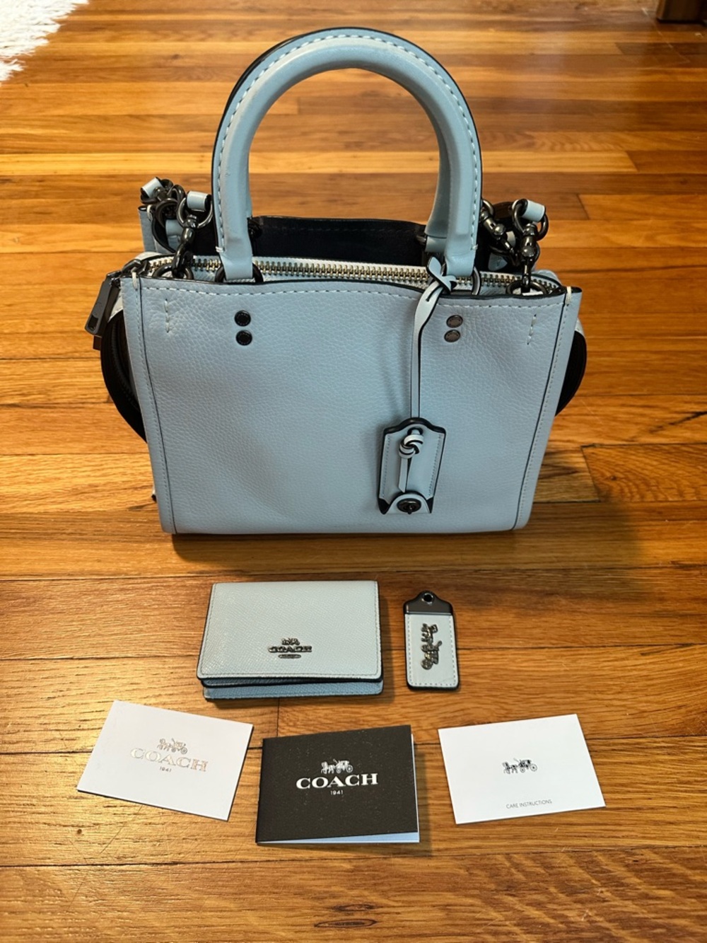 1941 Coach Rogue 25 Bag with Matching Wallet in Sky Blue